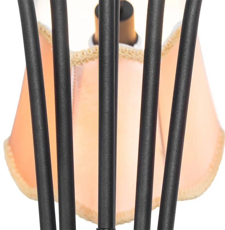 Lampada a sospensione classica nera con paralume dorato 5 luci - Nona