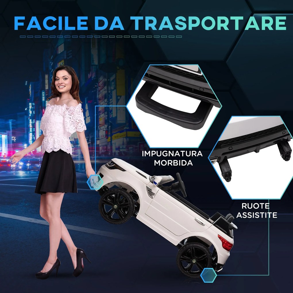 Macchina Elettrica per Bambini con Telecomando Luci LED e Clacson Bianco...