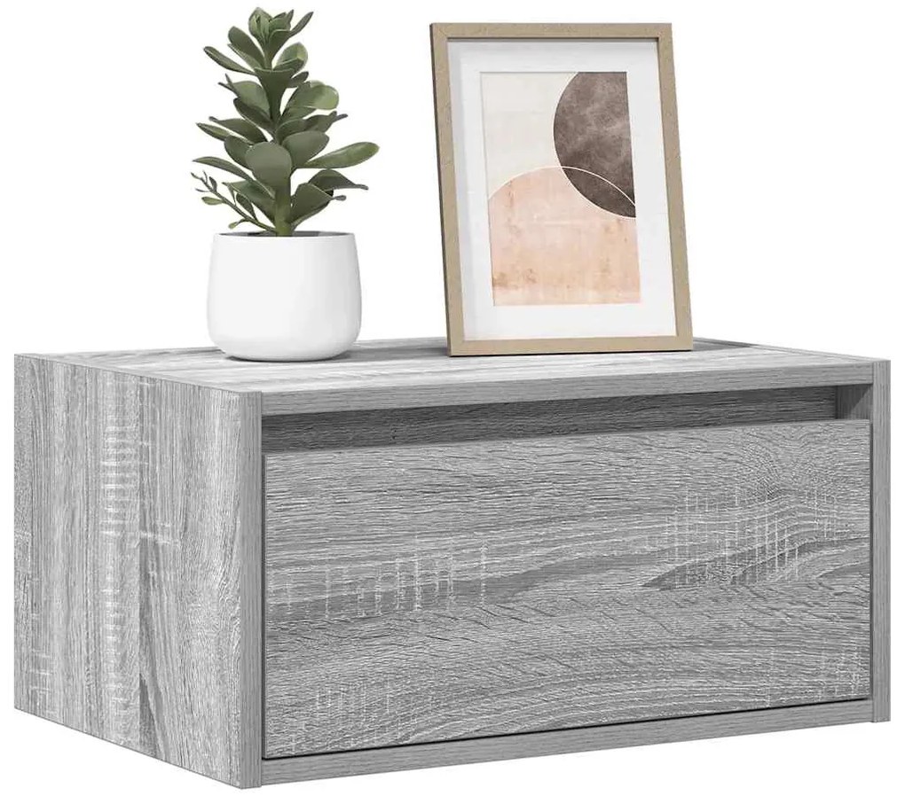 Comodini A Parete Con Luci Led 2 Pz Grigio Sonoma /