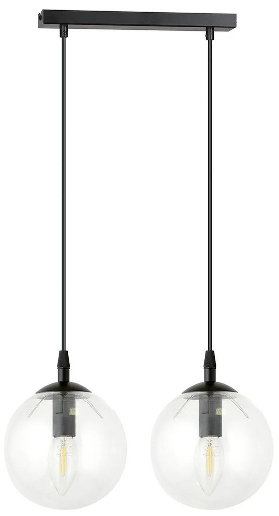 Sospensione Moderna 2 Luci Kali In Acciaio Nero E Sfere In Vetro Trasparente