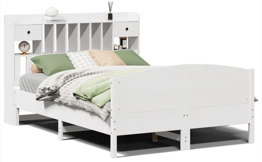 Letto libreria senza materasso bianco 140x190 cm legno di pino