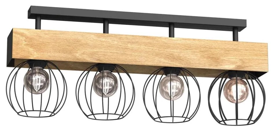 Lampadario a plafone MENTON 4xE27/15W/230V nero/marrone/quercia