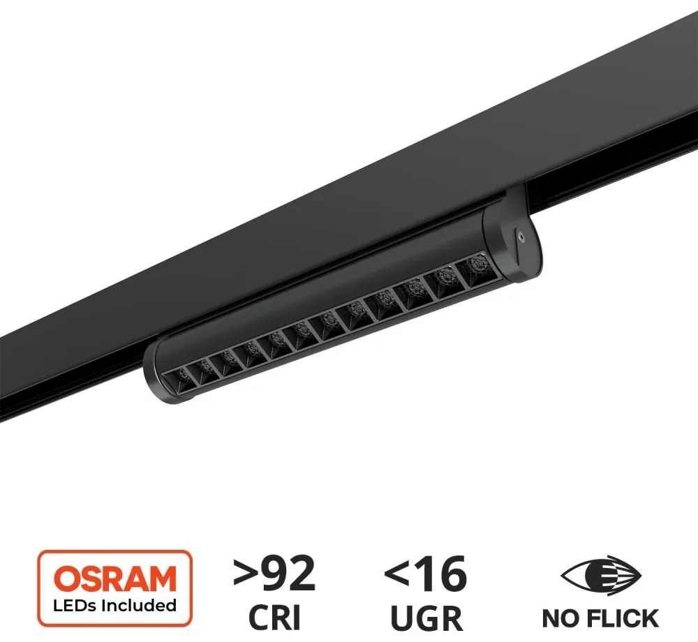 Faro LED Lineare 12W Magnetico, 24cm, CRI92, UGR16, Nero 48V Colore Bianco Naturale 4.000K