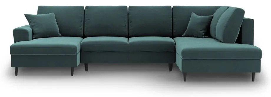 Divano angolare color petrolio allungabile e con contenitore (con penisola a destra/a U) con rivestimento in velluto Kyoto – Cosmopolitan Design