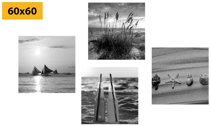 Set di quadri – Mare e spiaggia in bianco e nero