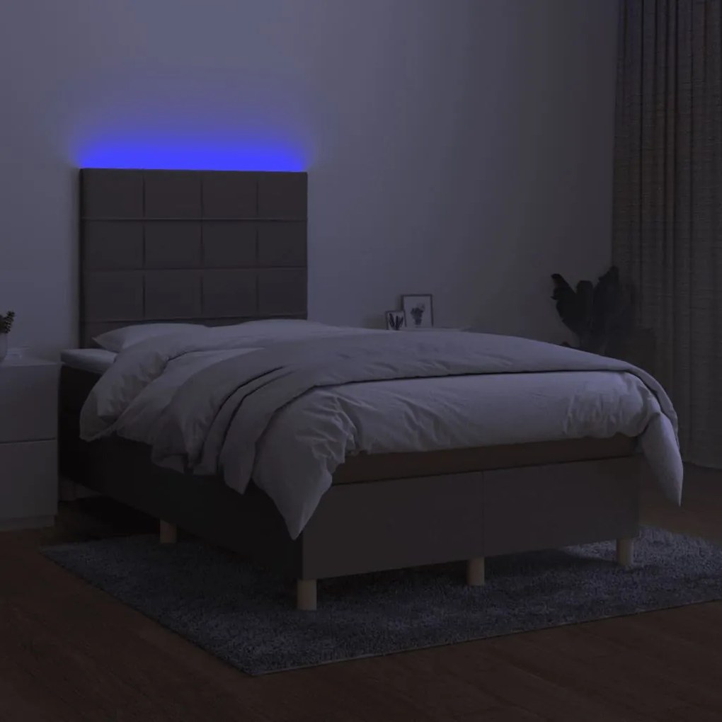 Letto a molle con materasso e led tortora 120x190 cm in tessuto