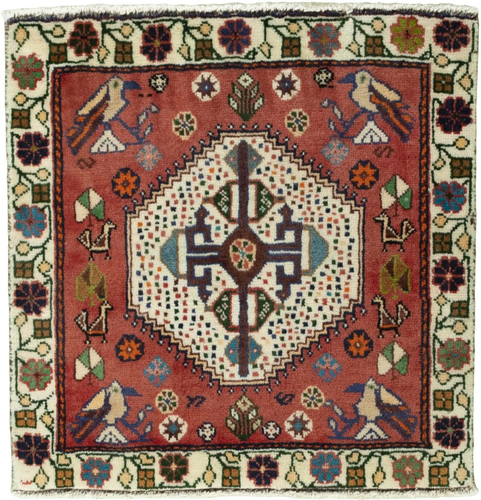 Shiraz Tappeto 70x60 Rosso (Iran) Annodato A Mano