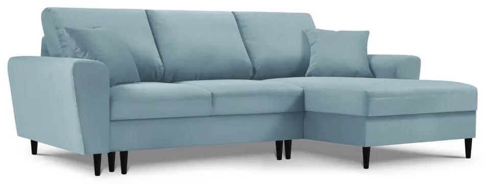 Divano angolare azzurro allungabile e con contenitore (con penisola a destra/con chaise lounge) con rivestimento in velluto a coste Kyoto – Cosmopolitan Design