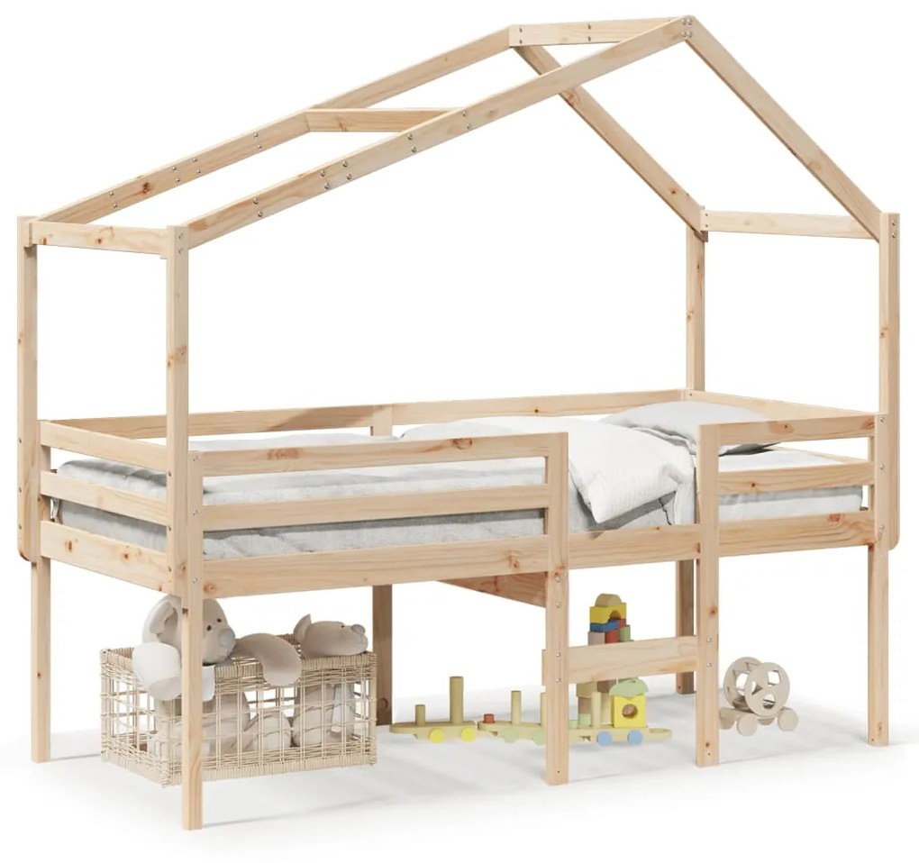 Letto A Soppalco Con Tetto 75x190 Cm İn Legno Massello Di Pino /