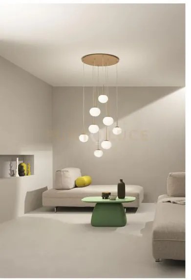 Sospensione jewel 8 luci oro vetro bianco satinato attacco e14 vetr...