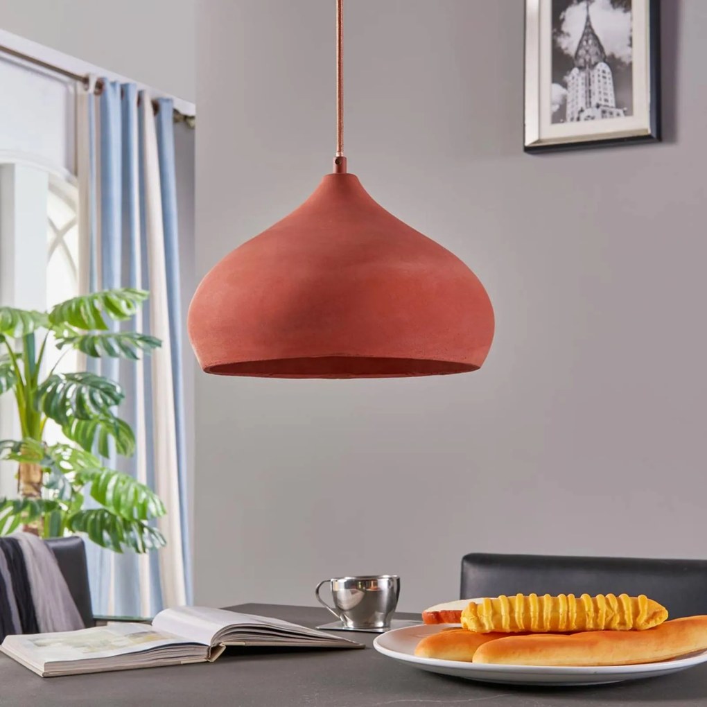 Lampada a sospensione Fiona Lindby, dimmerabile, Terracotta, Soggiorno / Sala da pranzo, calcestruzzo / cemento, Mediterraneo, Lampada a sospensione