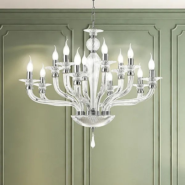 Lampadario a sospensione D85 cm VILLA a 12 luci in vetro lavorato a mano CROMO