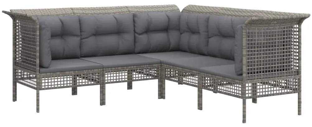 Set divani da giardino 5 pz con cuscini in polyrattan grigio