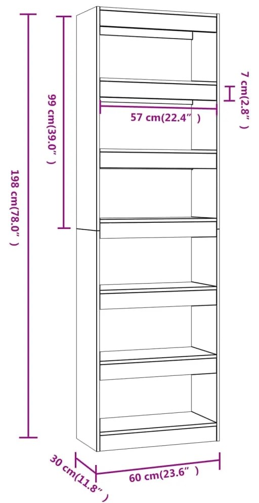 Libreria/Divisorio Bianco Lucido 60x30x198 cm