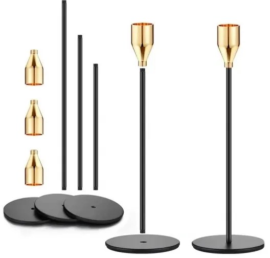 Set da 3 portacandele nero/oro