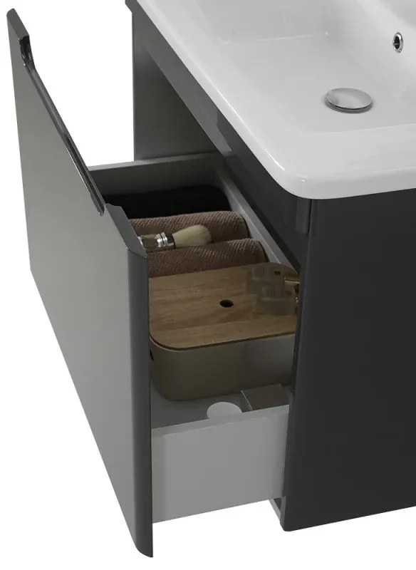 Mobile bagno sospeso 80 cm antracite lucido con specchio 70x90 Stillo