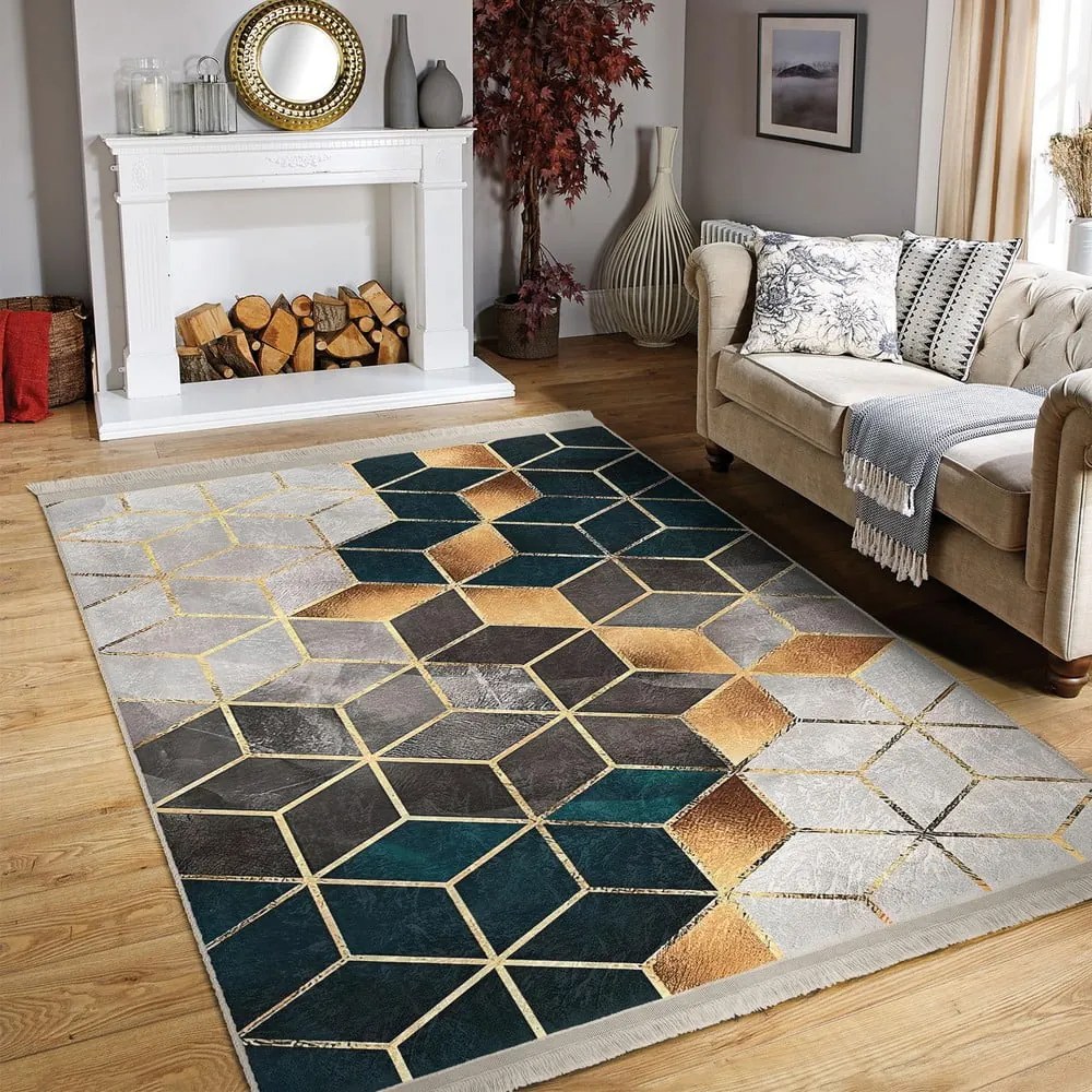 Tappeto lavabile bianco-petrol 120x180 cm Optic - Mila Home