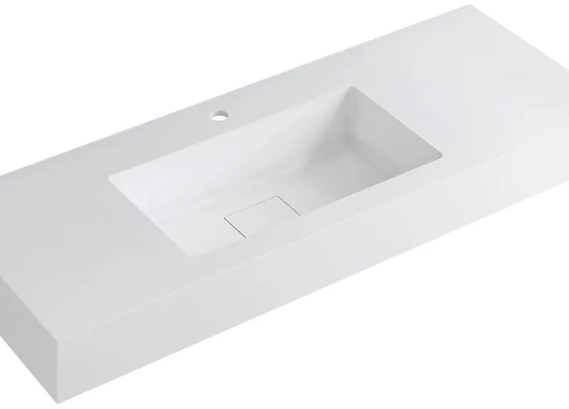 Lavabo integrale rettangolare vasca centrale L 120.5 x H 15 x P 46 cm in resina bianco opaco