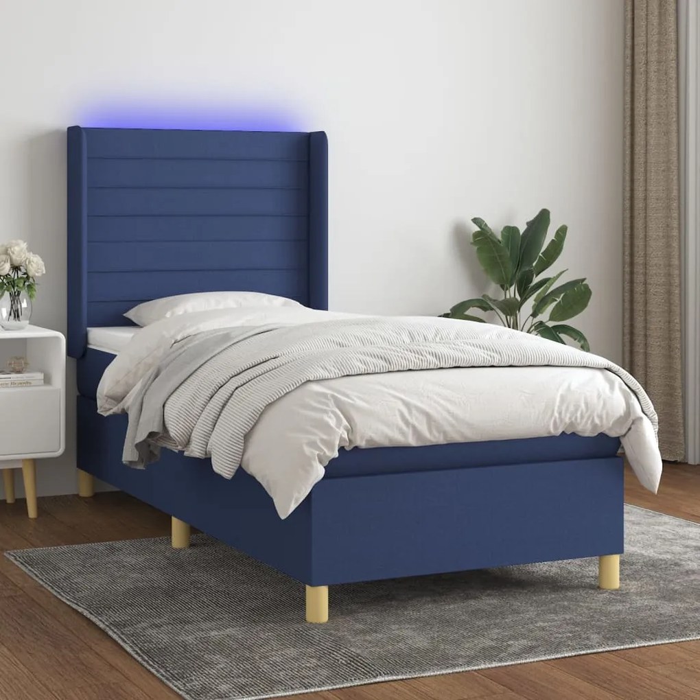 Letto A Molle Con Materasso E Led Blu 90x200 Cm İn Tessuto /