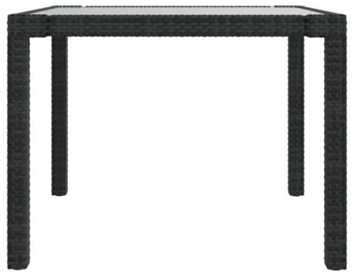 Tavolo Giardino 90x90x75 cm Vetro Temperato e Polyrattan Nero