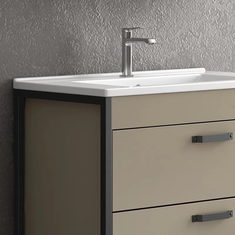 Composizione bagno a terra 85cm: mobile con lavabo, specchio contenitore e pensile IKOS-85 - KAMALU