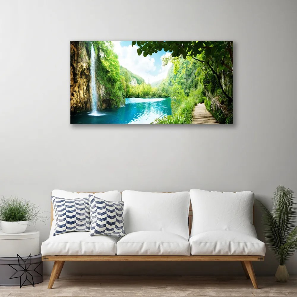 Quadro su tela Cascata del lago naturale 100x50 cm