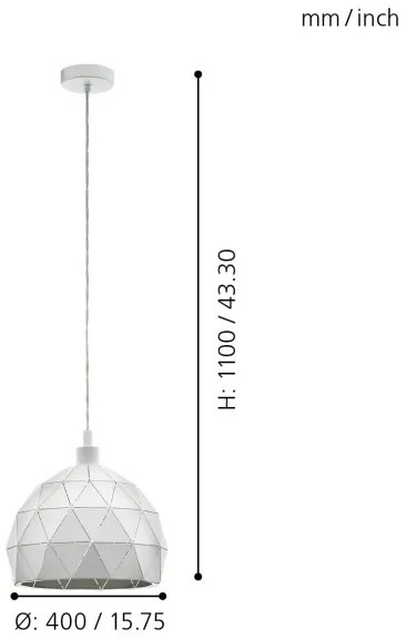 Eglo 97854 - Lampadario a sospensione con filo ROCCAFORTE 1xE27/60W/230V