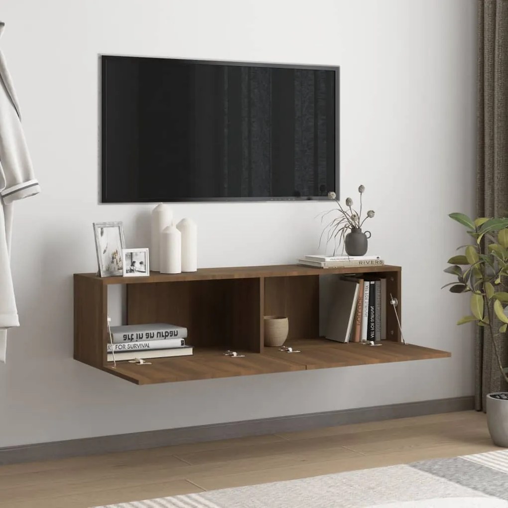 Mobile tv muro rovere marrone 120x30x30cm legno multistrato