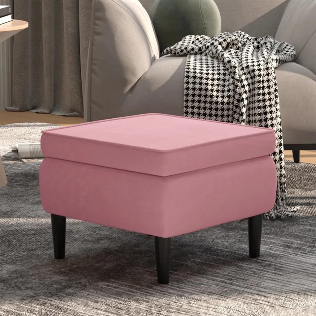 Poggiapiedi Con Gambe İn Legno Rosa İn Velluto /