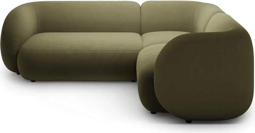 Divano angolare verde (con penisola a destra/a L) con rivestimento in velluto Kate – Micadoni