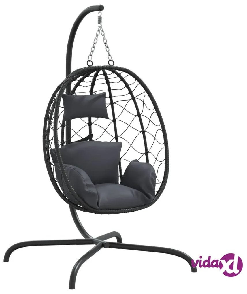 vidaXL Sedia a Uovo Sospesa con Cuscino Antracite Polyrattan e Acciaio