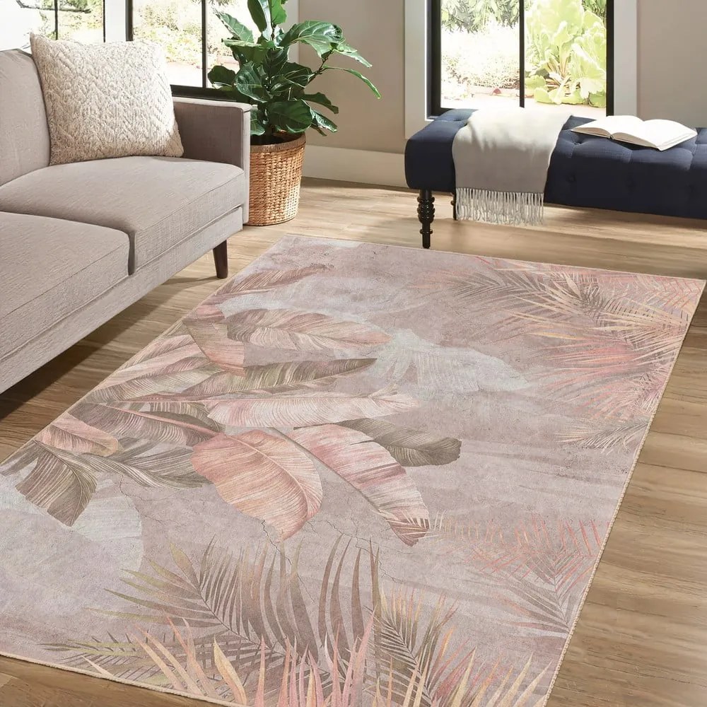 Passatoia beige lavabile 80x200 cm Dusty Leaves – Mila Home