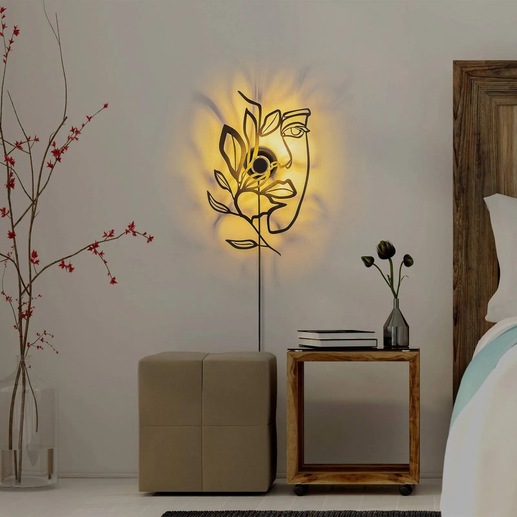 Opviq Applique Flower Faced, nero, metallo, 54 x 34 cm, spina
