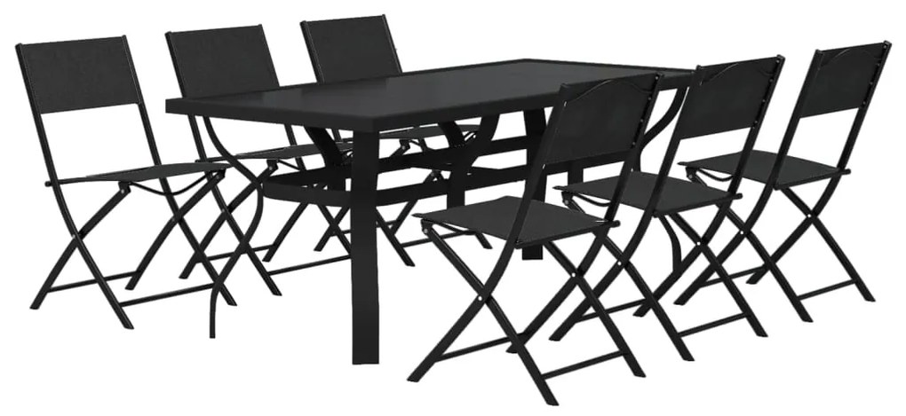 Set da pranzo per giardino 7 pz grigio e nero