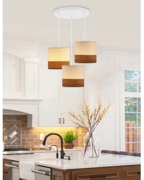 Lampadario a sospensione con filo BIANCO 3xE27/40W/230V bianco/marrone