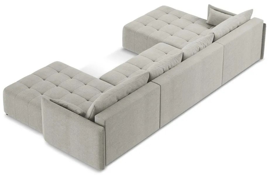 Divano angolare grigio chiaro allungabile/con contenitore (a U) Moku – Makamii