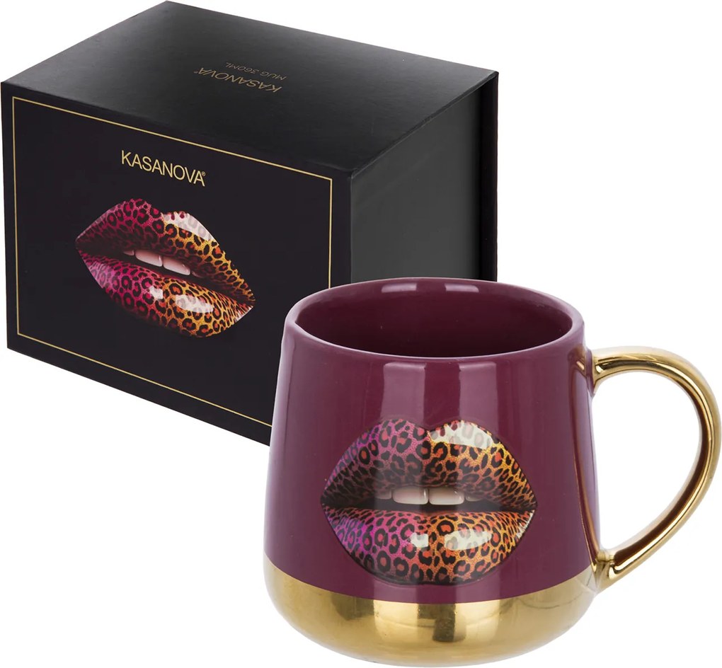 Tazza ceramica 360 ml labbra leopardate marrone oro