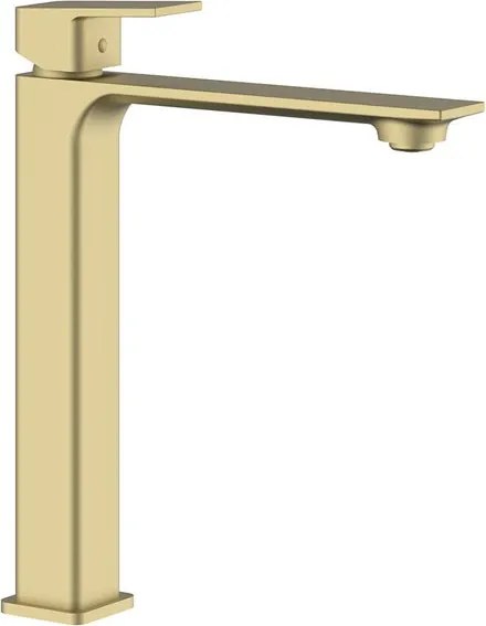 Rubinetto per lavabo collo alto Axum oro statinato OTTONE MELODA H 29 cm con piletta
