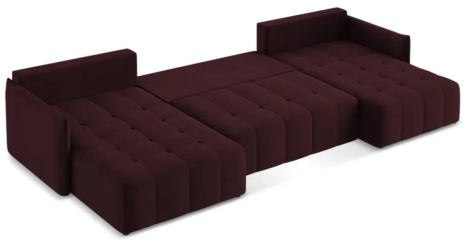 Divano angolare burgundy allungabile/con contenitore (a U) Moku – Makamii
