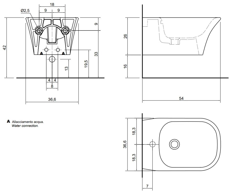 Antonio Lupi Design Cabo2 Bidet Monoforo Sospeso In Ceramica Bianco lucido