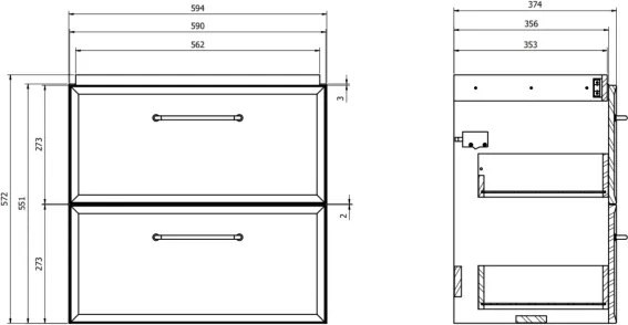 Cersanit S590-100 - Mobile sottolavabo sospeso MILLE SLIM 60x38 cm, nero