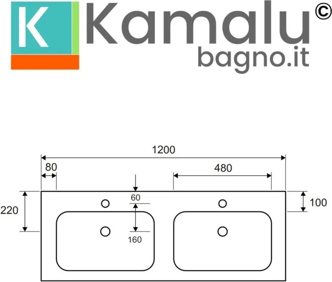 Mobile metallico a terra 120 cm con doppio lavabo NET-120 - KAMALU