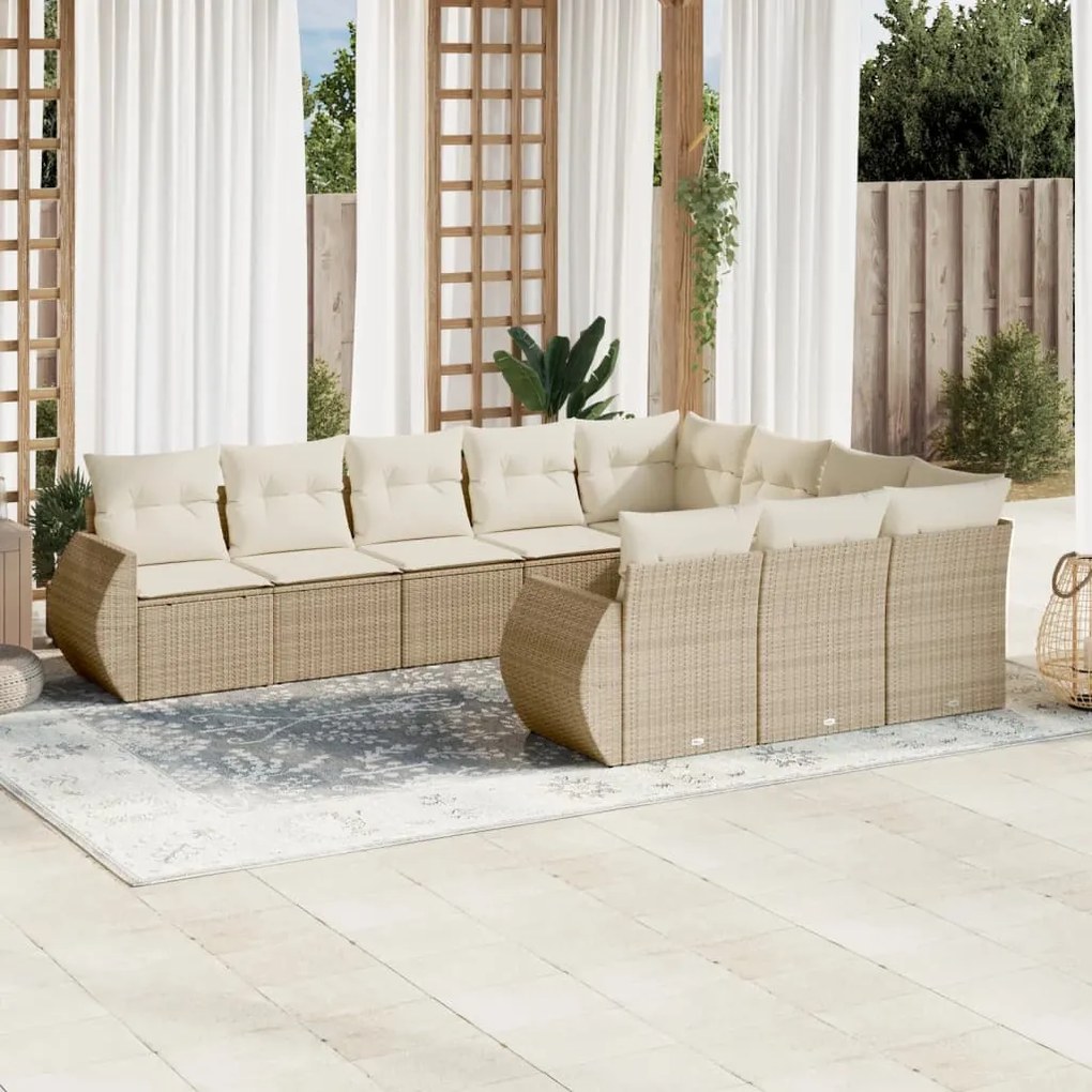 Set divano da giardino 10 pz con cuscini beige in polyrattan