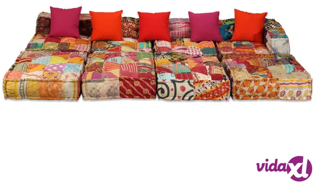 vidaXL Pouf Modulare a 4 Posti in Tessuto Patchwork