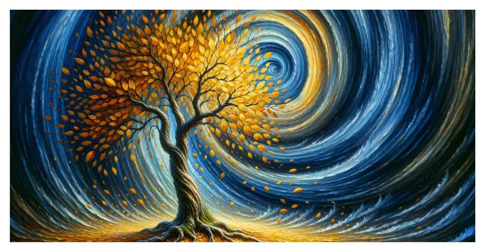 Quadro su tela – Vortice magico con foglie dorate