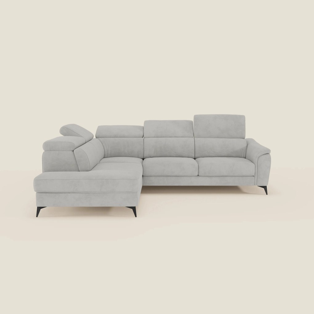 Arcos Divano angolare - piedini alti e poggiatesta reclinabili in microfibra impermeabile T11 grigio chiaro