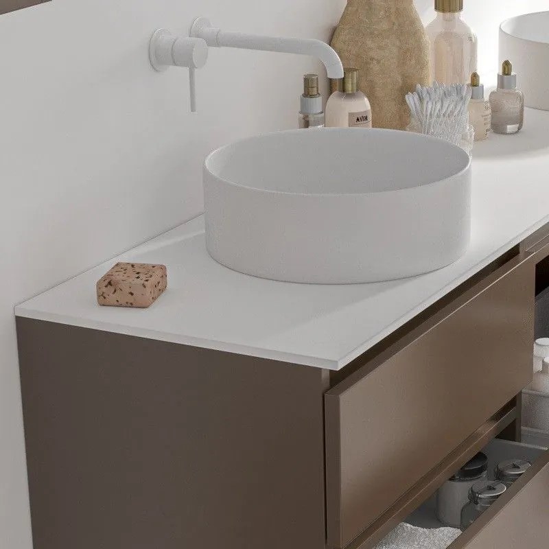 Kamalu - mobile bagno a terra 180 cm con piano bianco solid surface e 5 cassetti sp-180ss5