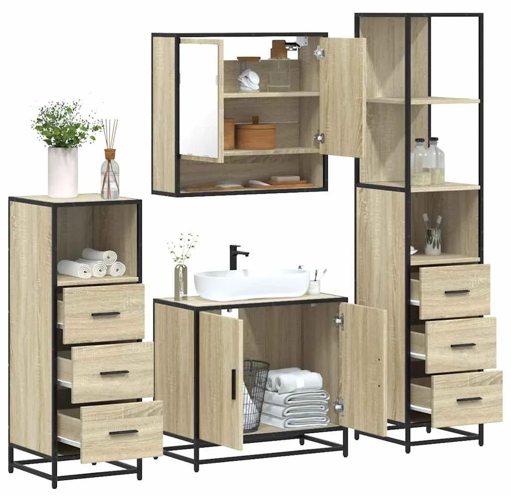 Set Mobili Da Bagno 4 Pz Rovere Sonoma İn Legno Multistrato /