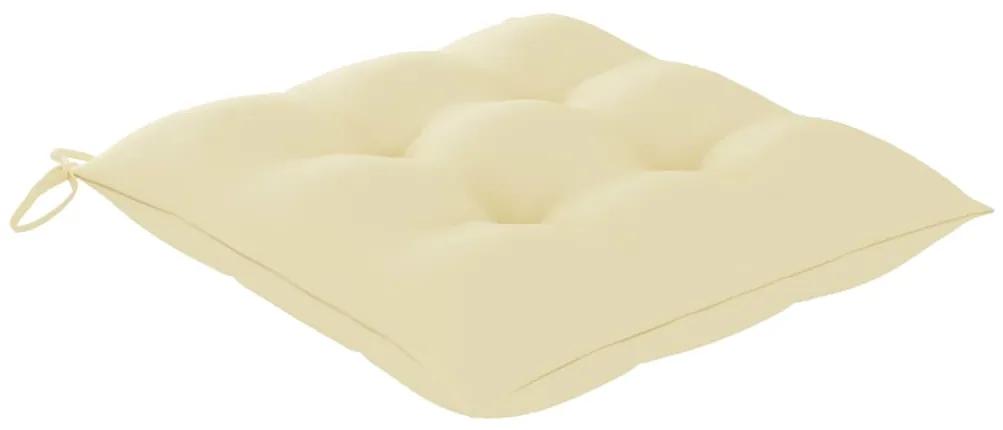 Sedia a dondolo con cuscino bianco crema in legno di teak