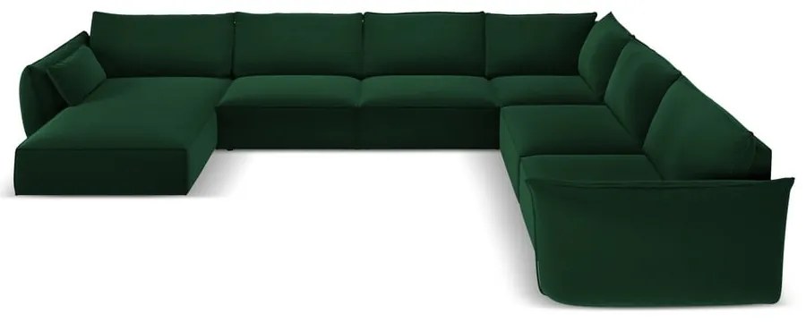 Divano angolare verde scuro (con penisola a destra/a U) con rivestimento in velluto Vanda – Mazzini Sofas